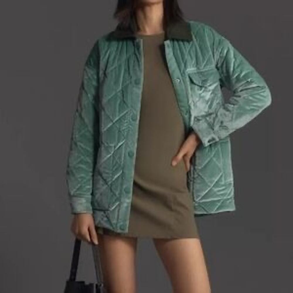 NVLT Quilted Velour Reversible‎ Field Jacket Green Barn Coat Fairy Whimsy Small